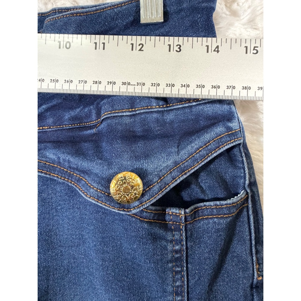 Flamingals Women Size L Wide Leg Cuffed Mid Waist Embroidery Baggy Jeans - Picture 7 of 9